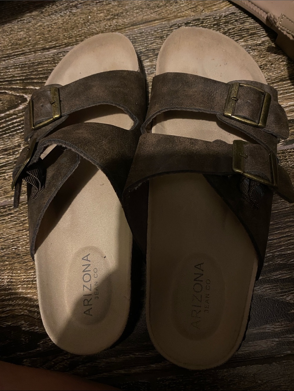 Arizona Jean Company Dark Brown Suede Double Buckle Slide Sandals